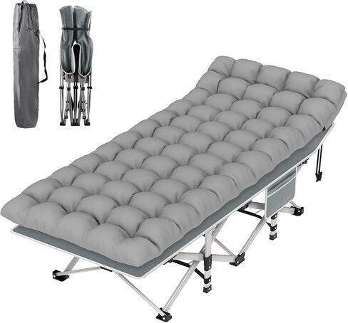 HealSmart Camping Cot for Adults, Heavy-Duty Portable Cot Bed with Mattress, Foldable Padded Sleeping Cots for Camping Travel Tent Day Bed Outdoor & Home Guest, Max Load 500 LBS, 75"x28"x15",Black in Saudi Arabia