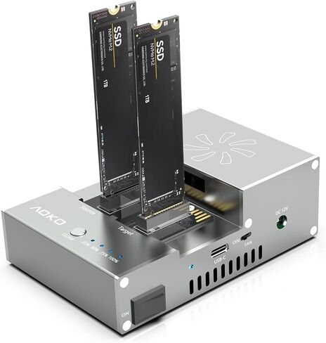 AOKO M.2 NVMe/SATA SSD Cloner مع مروحة تبريد، NVMe SSD إلى محول USB وقارئ، محطة إرساء USB-C بسرعة 10 جيجابت في الثانية M2، ناسخ PCIE NVMe/NGFF يدعم الاستنساخ دون اتصال، UASP والقص in Kuwait