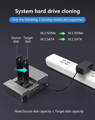 AOKO M.2 NVMe/SATA SSD Cloner مع مروحة تبريد، NVMe SSD إلى محول USB وقارئ، محطة إرساء USB-C بسرعة 10 جيجابت في الثانية M2، ناسخ PCIE NVMe/NGFF يدعم الاستنساخ دون اتصال، UASP والقص in Kuwait