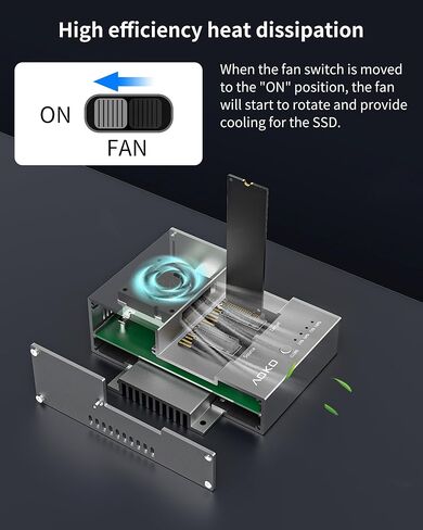AOKO M.2 NVMe/SATA SSD Cloner مع مروحة تبريد، NVMe SSD إلى محول USB وقارئ، محطة إرساء USB-C بسرعة 10 جيجابت في الثانية M2، ناسخ PCIE NVMe/NGFF يدعم الاستنساخ دون اتصال، UASP والقص in Kuwait