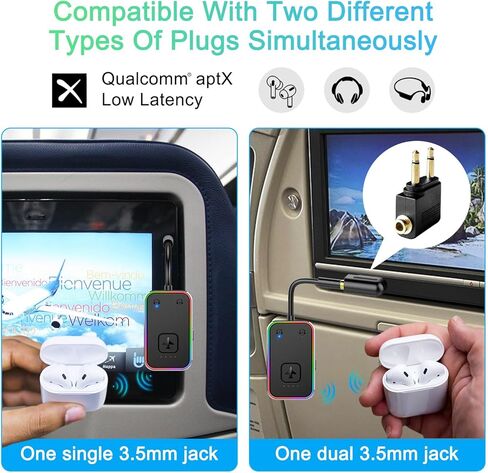 2026 Beeitzie Ultra Airplane Bluetooth 5.4 Transmitter - aptX LL الكمون المنخفض، يدعم سماعتين في وقت واحد - محول صوت لاسلكي أثناء الطيران، والتلفزيون، وصالة الألعاب الرياضية، والأجهزة اللوحية - إطار معدني in Kuwait
