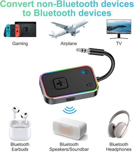 2026 Beeitzie Ultra Airplane Bluetooth 5.4 Transmitter - aptX LL الكمون المنخفض، يدعم سماعتين في وقت واحد - محول صوت لاسلكي أثناء الطيران، والتلفزيون، وصالة الألعاب الرياضية، والأجهزة اللوحية - إطار معدني in Kuwait