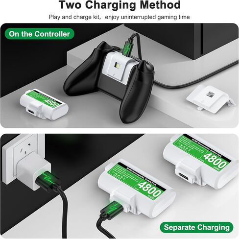 Rechargeable Battery Pack for Xbox Series X|S/One/Elite with 4 Battery Covers & Charge Cable, Fast Charging, Long Lasting, White in Saudi Arabia