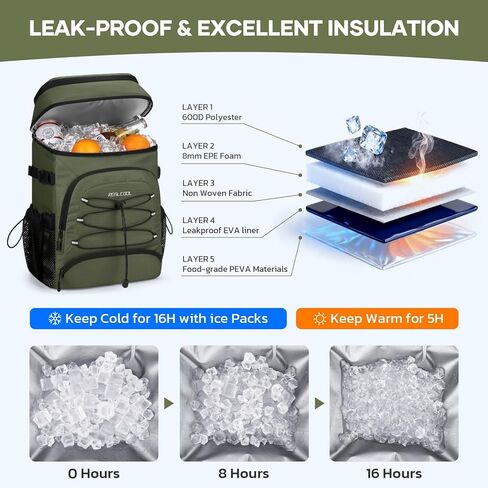 Realcool Backpack Cooler，33 Cans Insulated Leakproof Soft Cooler Bag Lightweight Camping Beach Lunch Backpack for Men Women in Saudi Arabia