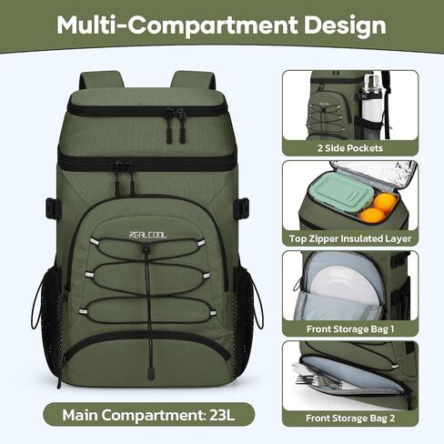 Realcool Backpack Cooler，33 Cans Insulated Leakproof Soft Cooler Bag Lightweight Camping Beach Lunch Backpack for Men Women in Saudi Arabia