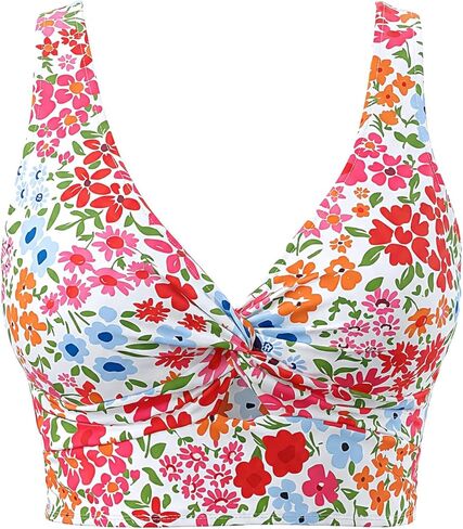 LookbookStore Bikini Top for Women Floral Cut Out Cropped Tankini Tops Twist Knot Padded Bathing Suit Swimsuit Tops Only in Saudi Arabia