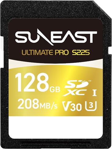 بطاقة ذاكرة SUNEAST Ultimate Pro سعة 128 جيجابايت SDXC UHS-I - قراءة تصل إلى 208 ميجابايت/ثانية، وكتابة 115 ميجابايت/ثانية، V30، U3، C10، بطاقة SD عالية السرعة لفيديو 4K UHD، DSLR والكاميرا in Kuwait