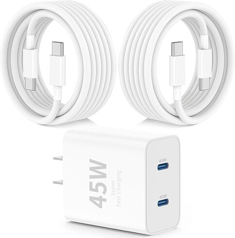 45W USB-C for iPhone 17 16 15 Pro Max Charger Fast Charging and Long Type C to C Cable Cord 10FT/6FT,PD 3.0 GaN Dual USB C Port Super Fast for iPhone 17 Pro/17 Air/16 Plus/15 Series/Pad/Galaxy S24/S25 in Saudi Arabia