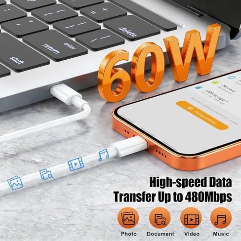 45W USB-C for iPhone 17 16 15 Pro Max Charger Fast Charging and Long Type C to C Cable Cord 10FT/6FT,PD 3.0 GaN Dual USB C Port Super Fast for iPhone 17 Pro/17 Air/16 Plus/15 Series/Pad/Galaxy S24/S25 in Saudi Arabia
