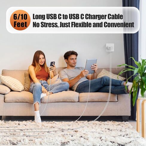 45W USB-C for iPhone 17 16 15 Pro Max Charger Fast Charging and Long Type C to C Cable Cord 10FT/6FT,PD 3.0 GaN Dual USB C Port Super Fast for iPhone 17 Pro/17 Air/16 Plus/15 Series/Pad/Galaxy S24/S25 in Saudi Arabia