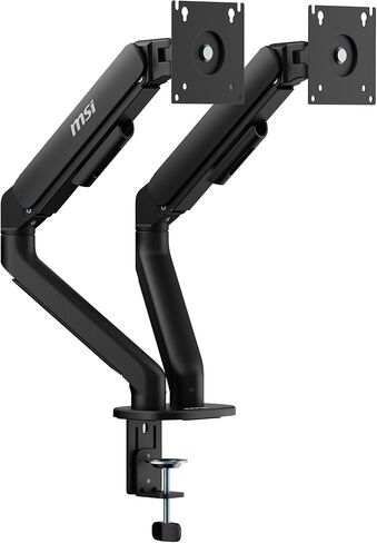 MSI MAG MT101DG - Gas Spring Dual Monitor Stand Arm, Supports 17-32" and 22 lbs, VESA Compatible, Adjustable Gas Spring Mount, Clamp & Grommet, Quick Release Plate – Black in Saudi Arabia