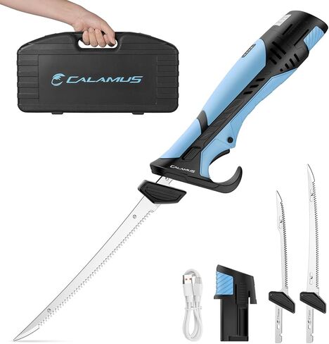 سكين فيليه كهربائي لاسلكي قابل لإعادة الشحن من Calamus BladeVolt مع شفرات 7 بوصة و9 بوصة، محرك 27000 دورة في الدقيقة، بطارية من النوع C، قبضة غير قابلة للانزلاق وقفل أمان، حقيبة حمل محمولة، معدات صيد وهدايا للرجال in Kuwait