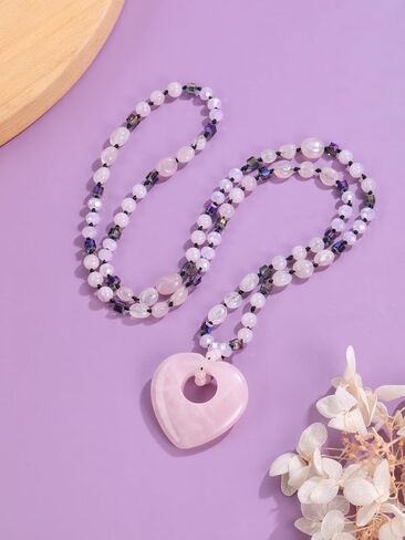 Top Plaza Amethyst Crystal Necklaces for Women Love Heart Natural Healing Gemstone Necklace Purple Jewelry Gifts for Mom Wife in Saudi Arabia