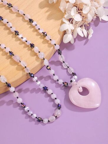 Top Plaza Amethyst Crystal Necklaces for Women Love Heart Natural Healing Gemstone Necklace Purple Jewelry Gifts for Mom Wife in Saudi Arabia