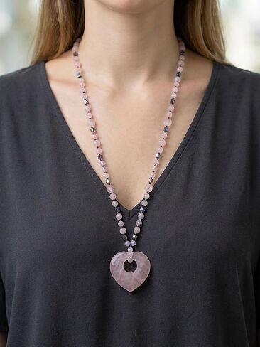 Top Plaza Amethyst Crystal Necklaces for Women Love Heart Natural Healing Gemstone Necklace Purple Jewelry Gifts for Mom Wife in Saudi Arabia