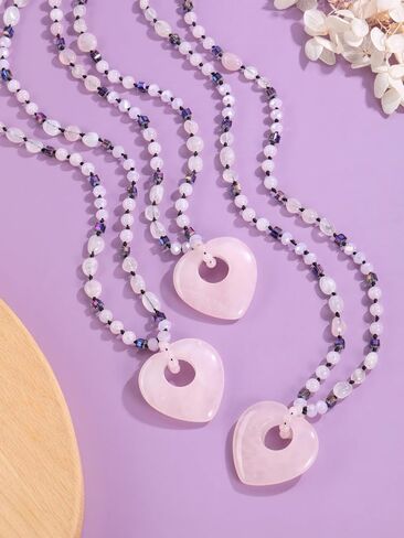 Top Plaza Amethyst Crystal Necklaces for Women Love Heart Natural Healing Gemstone Necklace Purple Jewelry Gifts for Mom Wife in Saudi Arabia