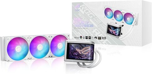 ASUS ROG RYUO IV 360 ARGB باللون الأبيض مع شاشة AMOLED منحنية مقاس 6.67 بوصة تدعم تأثير الفيديو ثلاثي الأبعاد أو إحصائيات النظام القابلة للتخصيص، بالإضافة إلى مضخة Asetek Emma Gen8 V2 ومراوح ARGB المثبتة مسبقًا بسلسلة ديزي in Saudi Arabia