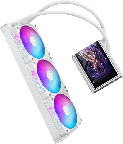 ASUS ROG RYUO IV 360 ARGB باللون الأبيض مع شاشة AMOLED منحنية مقاس 6.67 بوصة تدعم تأثير الفيديو ثلاثي الأبعاد أو إحصائيات النظام القابلة للتخصيص، بالإضافة إلى مضخة Asetek Emma Gen8 V2 ومراوح ARGB المثبتة مسبقًا بسلسلة ديزي in Saudi Arabia