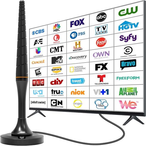 Digital TV Antenna for Smart TV Indoor, 2026 TV Antenna for Local Channels in 4K 1080P, Long Range HDTV Antenna with Magnetic Base & 360° Reception for Smart TVs, 10ft Coax Cable for Easy Setup in Saudi Arabia