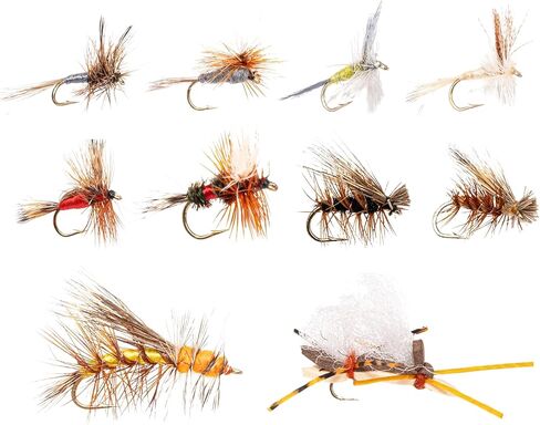 Dry Fly Starter Pack – 12 Premium Hand-Tied Trout Flies – Adams, Elk Hair Caddis, Royal Wulff, Chubby Chernobyl & More – Sizes 10-18 – Beginner Friendly Fly Fishing Flies in Saudi Arabia