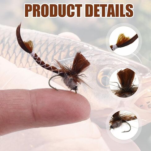 15 قطعة من طُعم صيد الذبابة Mayfly Fly حشرات صيد عدة مع صندوق مقاوم للماء لصيد سمك السلمون المرقط وباس بانفيش in Kuwait