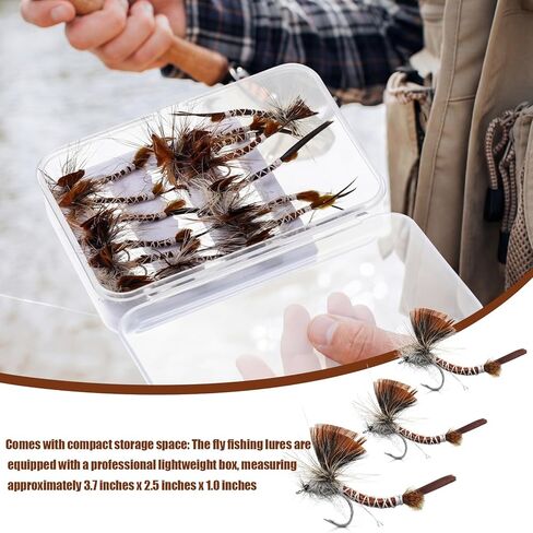 15 قطعة من طُعم صيد الذبابة Mayfly Fly حشرات صيد عدة مع صندوق مقاوم للماء لصيد سمك السلمون المرقط وباس بانفيش in Kuwait