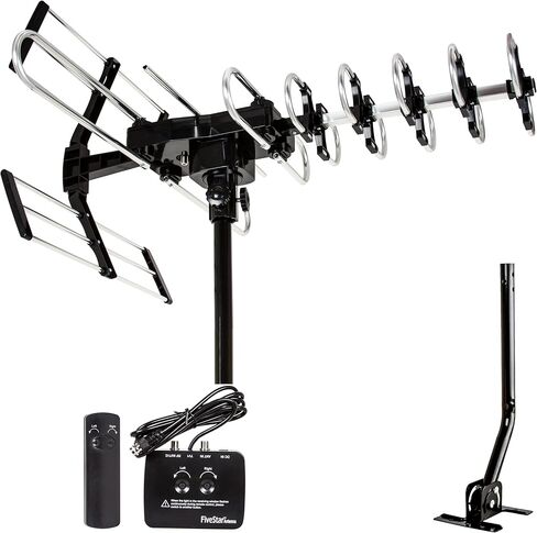 Five Star 2026 Outdoor TV Antenna, 200-Mile Long Range, 360° Remote Rotation, NextGen TV, Amplified HD 4K 1080P FM, Supports 5 TVs, Tool-Free Assembly, with Mounting Pole (Antenna with Kit & J Pole) in Saudi Arabia