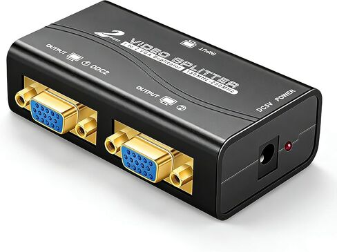 VGA Splitter 1 in 2 Out, Dual Monitor Duplicator for Displays and Projectors, 1920x1440 Resolution, 150-250MHz, Built-in Amplifier 40m, 5V Powered for PC, Laptop, DVR, Set-top Box in Saudi Arabia