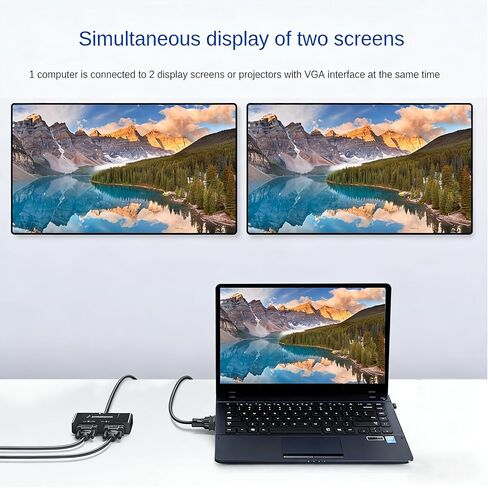 VGA Splitter 1 in 2 Out, Dual Monitor Duplicator for Displays and Projectors, 1920x1440 Resolution, 150-250MHz, Built-in Amplifier 40m, 5V Powered for PC, Laptop, DVR, Set-top Box in Saudi Arabia