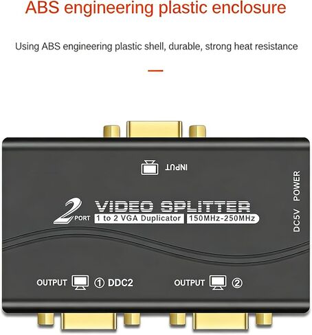 VGA Splitter 1 in 2 Out, Dual Monitor Duplicator for Displays and Projectors, 1920x1440 Resolution, 150-250MHz, Built-in Amplifier 40m, 5V Powered for PC, Laptop, DVR, Set-top Box in Saudi Arabia