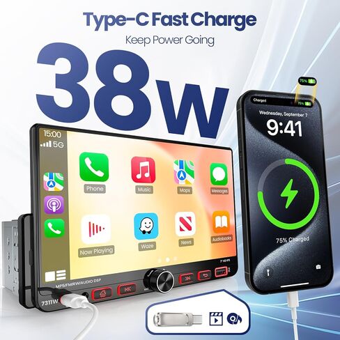 7“Single Din Radio with Apple CarPlay & Android Auto, UHD Single Din Touchscreen Car Radio, Car Stereo with 1080P Backup Camera, Mirror Link, Bluetooth 5.3, GPS, AM&FM, Fast Charging, EQ, SWC in Saudi Arabia