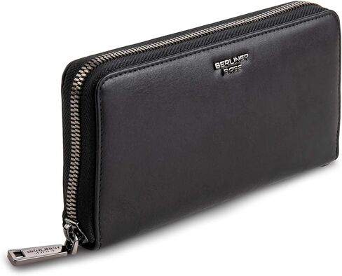 BERLINER BAGS Premium Genuine Leather Wallet Lyon, RFID Blocking Credit Card Holder, Clutch Purses for Women, Zip Around Wallet for 15 Cards and ID window, Bills, Coins - Black in Kuwait