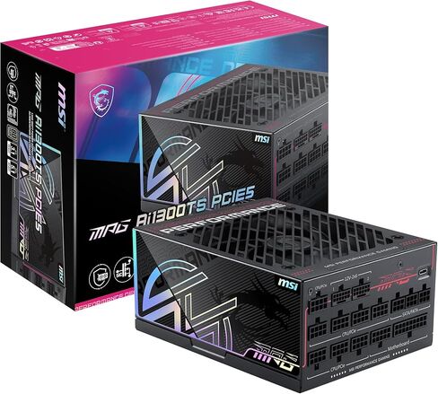 MSI MPG Ai1600TS PCIE5، وحدة تزويد طاقة للألعاب بقدرة 1600 واط، 80+ تيتانيوم، كابلات مزدوجة 12V-2x6، GPU Safeguard+، SiC MOSFETs، حماية المروحة، ATX 3.1 وPCIe 5.1 جاهز، ضمان لمدة 12 عامًا in Saudi Arabia