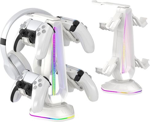 حامل وحدة تحكم Saitake RGB مع 9 أوضاع إضاءة، حامل وحدة تحكم مع منفذي USB، حامل سماعة رأس لحامل سماعات الرأس المكتبي مناسب لجميع سماعات الرأس وأجهزة التحكم (أسود) in Saudi Arabia
