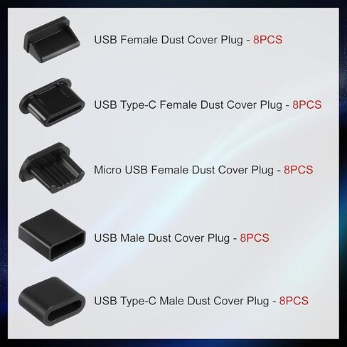 40 قطعة من قابس الغبار USB، 5 أنواع من سدادات غطاء USB المضادة للغبار، سدادة USB من النوع C، واقي منفذ غطاء Micro USB ناعم من السيليكون، غطاء حماية مضاد للأغطية لمنافذ USB A، Micro USB، النوع C in Kuwait