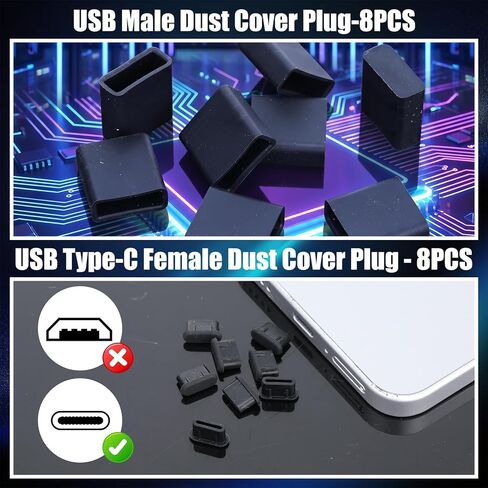 40 قطعة من قابس الغبار USB، 5 أنواع من سدادات غطاء USB المضادة للغبار، سدادة USB من النوع C، واقي منفذ غطاء Micro USB ناعم من السيليكون، غطاء حماية مضاد للأغطية لمنافذ USB A، Micro USB، النوع C in Kuwait