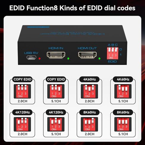 مستخرج صوت HDMI 8K 60 هرتز 4K 120 هرتز HDMI إلى محول AUX محوري بصري يدعم HDCP Digital DTS 5.1 إدارة EDID PCM 2.0 لـ Fire TV PS4 PS5 Xbox in Kuwait