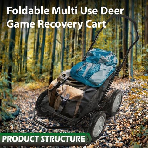 GRAND ORANGE Foldable Multi Use Deer Game Recovery Cart 500lb Capacity Black Utility Gear Dolly with 4 Oversized Wheels All Terrain Cart in Saudi Arabia