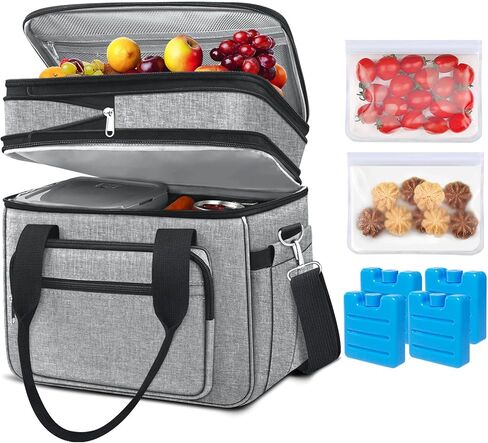 Coobiiya Insulated Lunch Box for Men & Women, Leakproof Lunch Bag Cooler Bag with 4 Pockets,Heavy Duty Lunch Bags Men Cooler Bags for Camping, Travel, Work Kayaking & Beach in Saudi Arabia