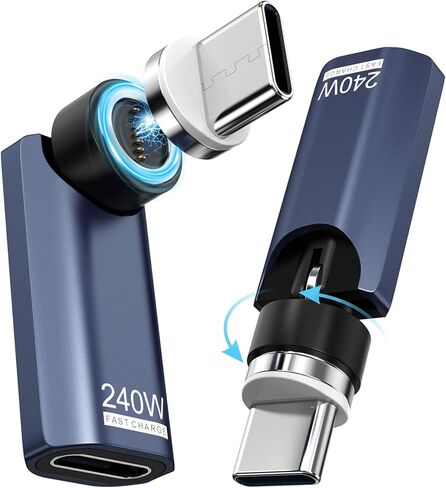 Magnetic USB C Adapter 240W Fast Charging (2 Pack), 360° Rotating for iPhone 17/16/15, MacBook Pro/Air, iPad, Tablet, Laptop, Switch, PS5 - Blue in Saudi Arabia