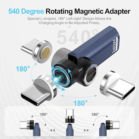 Magnetic USB C Adapter 240W Fast Charging (2 Pack), 360° Rotating for iPhone 17/16/15, MacBook Pro/Air, iPad, Tablet, Laptop, Switch, PS5 - Blue in Saudi Arabia