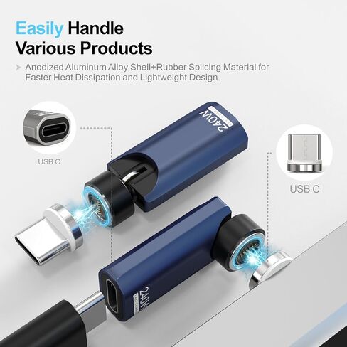 Magnetic USB C Adapter 240W Fast Charging (2 Pack), 360° Rotating for iPhone 17/16/15, MacBook Pro/Air, iPad, Tablet, Laptop, Switch, PS5 - Blue in Saudi Arabia