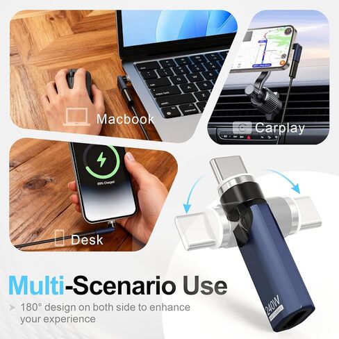 Magnetic USB C Adapter 240W Fast Charging (2 Pack), 360° Rotating for iPhone 17/16/15, MacBook Pro/Air, iPad, Tablet, Laptop, Switch, PS5 - Blue in Saudi Arabia