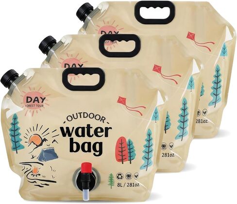 3PCS Water Storage Containers 2.1 Gallon Collapsible Water Jug - Reusable BPA Free Foldable Empty Gallon Jug for Water Storage, Water Bag for Outdoor Hiking Emergency Prep Camping Essentials in Saudi Arabia