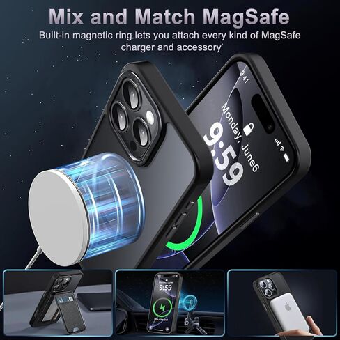 Newfuture Designed for iPhone 16 Pro Case with Magnetic [13 FT Military Drop Protection] [Compatible with Magsafe] Slim Translucent Matte Shockproof with Anti-Fingerprint Phone Case,Black in Saudi Arabia