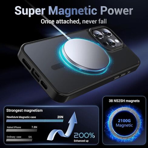 Newfuture Designed for iPhone 16 Pro Case with Magnetic [13 FT Military Drop Protection] [Compatible with Magsafe] Slim Translucent Matte Shockproof with Anti-Fingerprint Phone Case,Black in Saudi Arabia