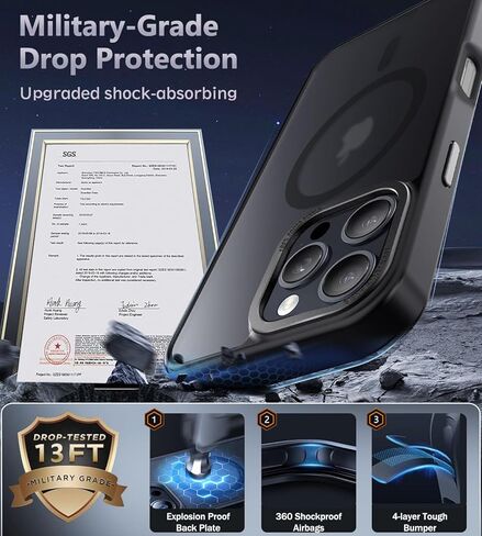 Newfuture Designed for iPhone 16 Pro Case with Magnetic [13 FT Military Drop Protection] [Compatible with Magsafe] Slim Translucent Matte Shockproof with Anti-Fingerprint Phone Case,Black in Saudi Arabia