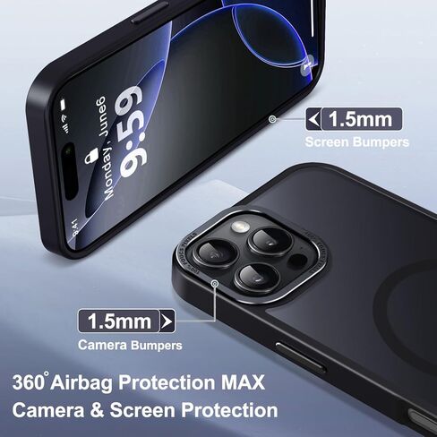 Newfuture Designed for iPhone 16 Pro Case with Magnetic [13 FT Military Drop Protection] [Compatible with Magsafe] Slim Translucent Matte Shockproof with Anti-Fingerprint Phone Case,Black in Saudi Arabia