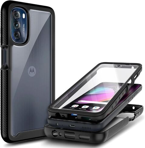 NZND Designed for Motorola Moto G-5G-2022 Case, Black/Clear | with Built-in Screen Protector | 16FT Military Grade Drop Tested, Full-Body Protection Bumper Shockproof Phone Cover in Saudi Arabia