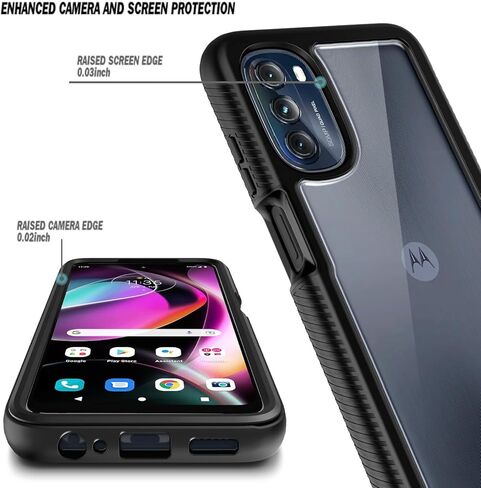 NZND Designed for Motorola Moto G-5G-2022 Case, Black/Clear | with Built-in Screen Protector | 16FT Military Grade Drop Tested, Full-Body Protection Bumper Shockproof Phone Cover in Saudi Arabia